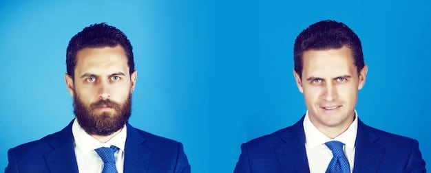 A split image contrasting an unkempt, tired-looking man on one side and a well-groomed, confident-looking man on the other side. The image visually demonstrates the transformative power of a good grooming routine.
