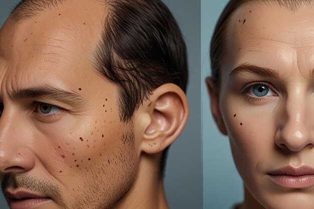 A split-screen before-and-after photo of a man using tinted moisturizer. The 
