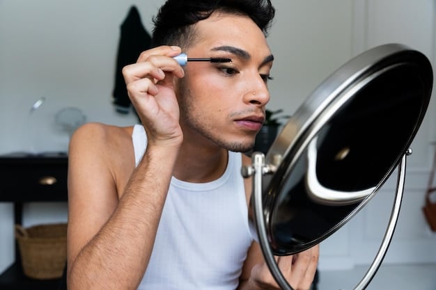 A man with groomed eyebrows, highlighting the subtle yet noticeable difference that brow gel makes. The image focuses on his eye area.