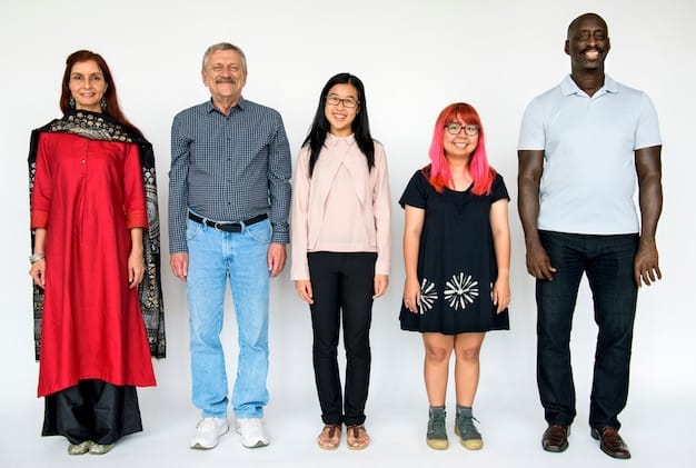 A diverse group of people (various body types, genders, and ethnicities) standing side-by-side, each wearing a differently styled unisex button-down shirt. The focus is on showcasing the versatility of the shirt across different body types.