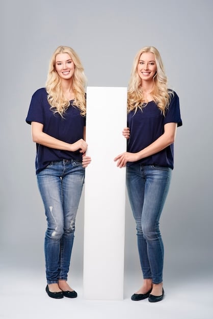 Two people standing side-by-side. The person on the left, with the rectangle body type is wearing layers of clothing to give the body shape, and other person is wearing high-waisted trousers and they have an hourglass figure.
