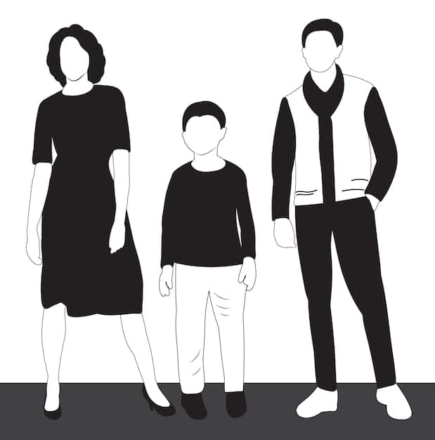 An illustration showcasing different clothing silhouettes, including oversized, fitted, and straight cuts, demonstrating how each style can contribute to an androgynous look.
