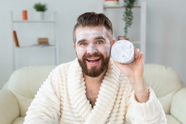 A man is shown gently cleansing his face with a mild cleanser, emphasizing the importance of a gentle skincare routine before applying any makeup. The focus is on the act of cleansing and the product being used, highlighting its suitability for sensitive skin.