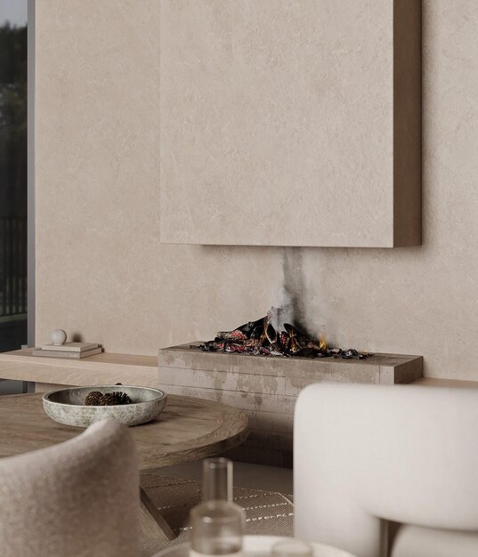 A minimalist living room featuring walls painted in Bronzed Taupe, with touches of natural wood and metallic accents, creating a warm and inviting atmosphere.