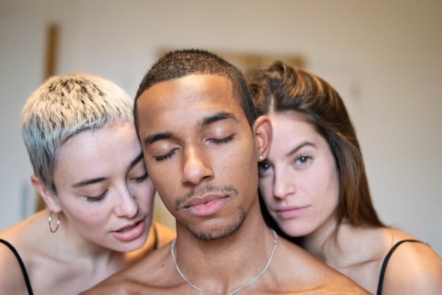 A close-up of a diverse group of men's faces, showcasing various skin tones, with subtle color correction visible on areas prone to redness or dark circles, emphasizing natural enhancement.