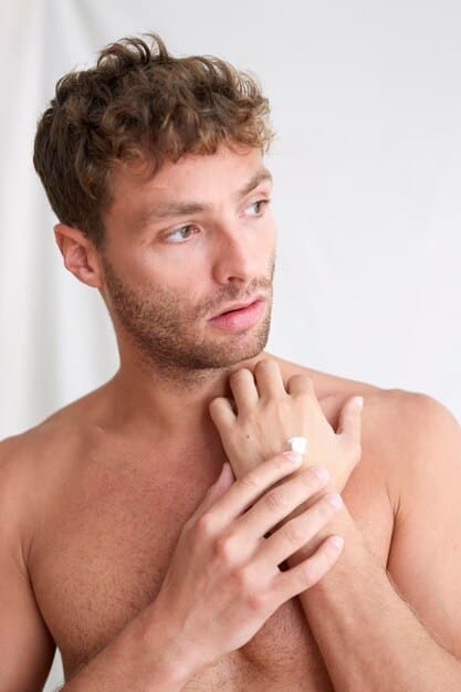 A close-up of a man's clean, moisturized forearm, ready for makeup application, with a subtle glow on the skin, emphasizing readiness and a healthy complexion.