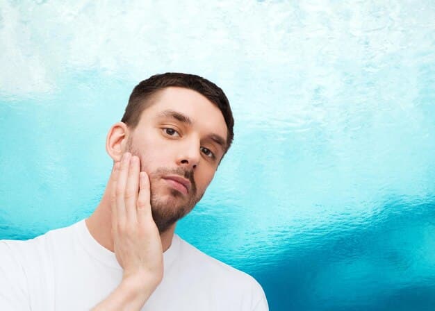 A close-up of a man's face showing well-hydrated skin, possibly with a subtle glow, signifying effective moisture retention.