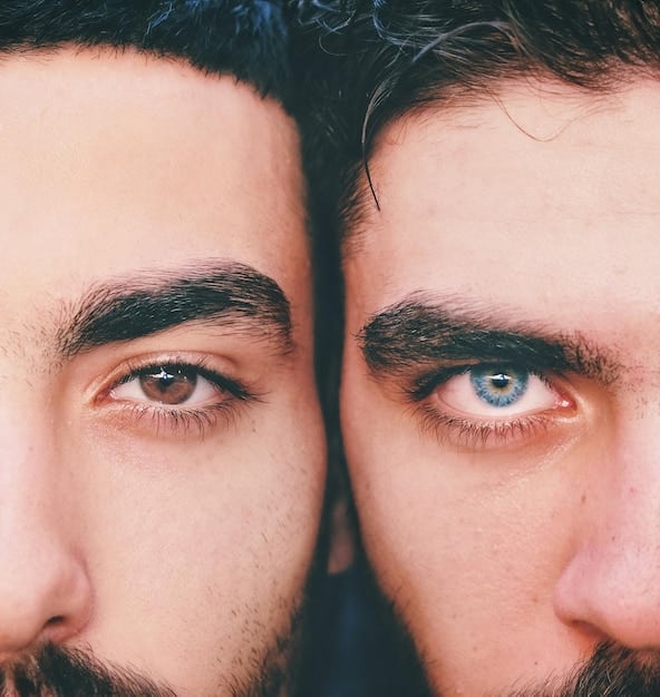 Close-up of a man's eye area, before and after, showing subtle reduction in crow's feet wrinkles, with a soft focus to suggest improvement rather than a dramatic transformation.