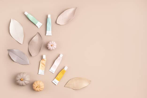 A flat lay of various post-workout skincare products like a gentle cleanser, lightweight moisturizer, and spot treatment, neatly arranged.
