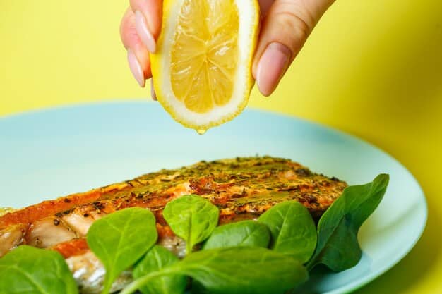 A beautifully composed plate of grilled salmon, surrounded by vibrant greens and fresh lemon slices, highlighting a healthy, omega-3 rich meal for skin health.