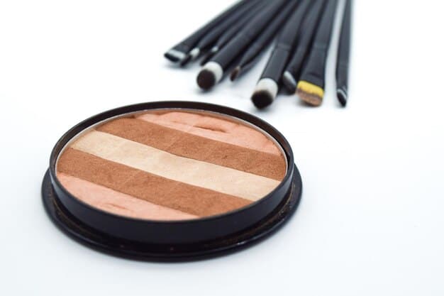A detailed flat lay of various men's concealer tubes and sticks, with swatches on different skin tones to show texture and color matching. A magnifying glass highlights fine details.