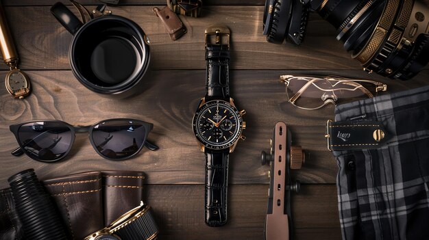 A flat lay of three distinct men's watches: a elegant dress watch, a rugged diver's watch, and a sophisticated pilot watch, arranged to show variety.