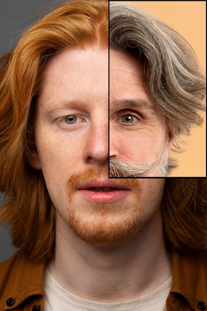 A split image showing the left side of a man's face with wrinkles and sunspots, and the right side of the same man's face looking youthful and protected. The image illustrates the difference between sun-damaged and sun-protected skin, emphasizing before and after effects. The impact of Is Your Current SPF Enough? New 2025 Guidelines for US Men is highlighted.