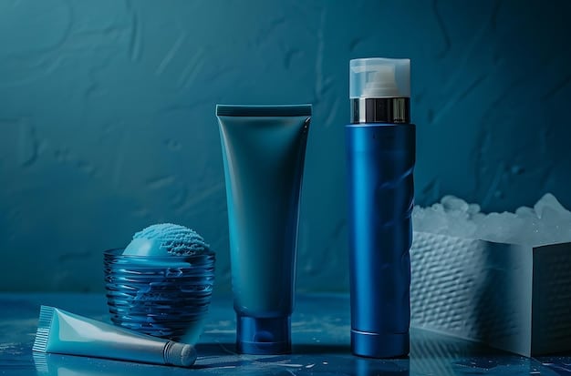 A variety of skincare products suitable for men with sensitive skin, including a gentle cleanser, hydrating moisturizer, and soothing aftershave balm, set against a clean and minimalist background.