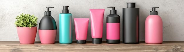 A set of professional hair care products designed for colored hair, including shampoo, conditioner, and a leave-in treatment. The products are displayed on a sleek shelf in a modern bathroom setting, emphasizing the importance of proper maintenance for Men's Hair Color Trends: What Shades Will Be Popular in the Coming Year?.