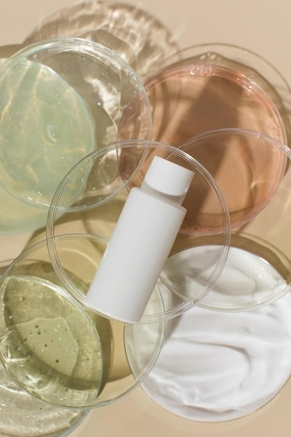 A close-up of a skincare product containing growth factors, with a focus on the ingredient list highlighting growth factors. The background is a minimalist, clean skincare setting.
