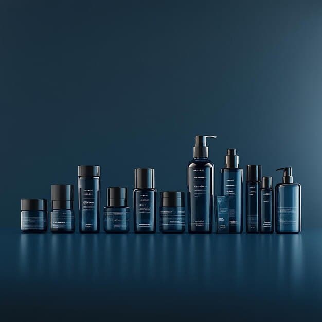 A selection of men's skincare-infused makeup products like tinted moisturizer, concealer, and serum on a shelf, highlighting a minimalist and effective approach.