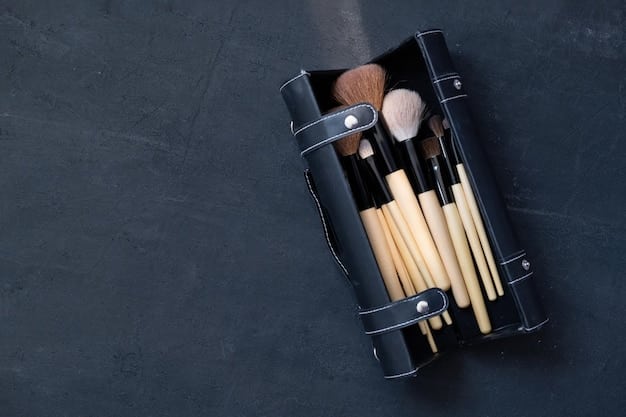 A side-by-side comparison of two $50 men's makeup brush sets. One set is displayed in an upright brush holder, and the other is laid out over clean towel. This aims to highlight the diversity in brush design and presentation, reflecting the options available for 'The Ultimate Guide to Men's Makeup Brushes in 2025: Which Set is Worth the $50 Investment?'.