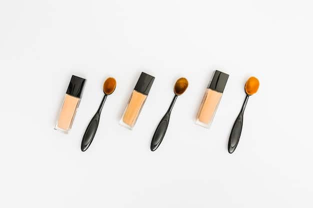 A set of high-quality, dense synthetic foundation brushes in various shapes (flat-top, domed, angled) on a white background, highlighting their different uses.