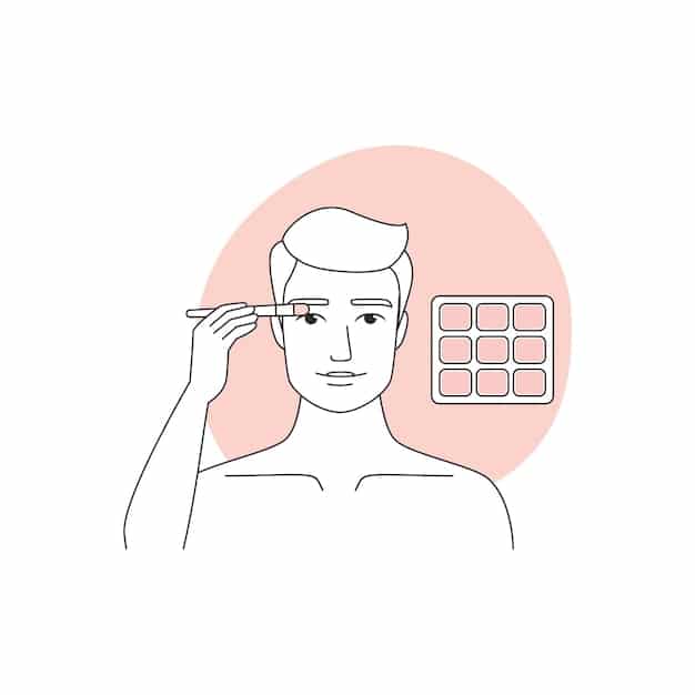 An illustration demonstrating the proper application points for contour on a male face, showing dotted lines where contour brushes would apply product.